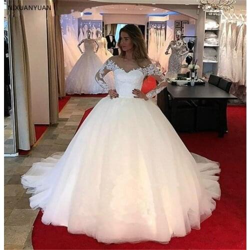 2021 New Arrival Robe De Mariage Cheap Long Sleeve Lace Wedding Dress Bride Gown Ball Gown Princess Wedding Plus Size Dress