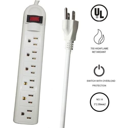 3 Pins1.8M Power Extension Cord Socket US Plug Standard Power Strip Switch 15A 125V UL Certification Outlet Adapter