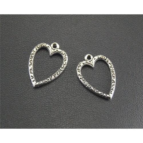 50pcs Silver Color hollow heart Charm DIY Necklace Bracelet Findings 13x19mm A1491