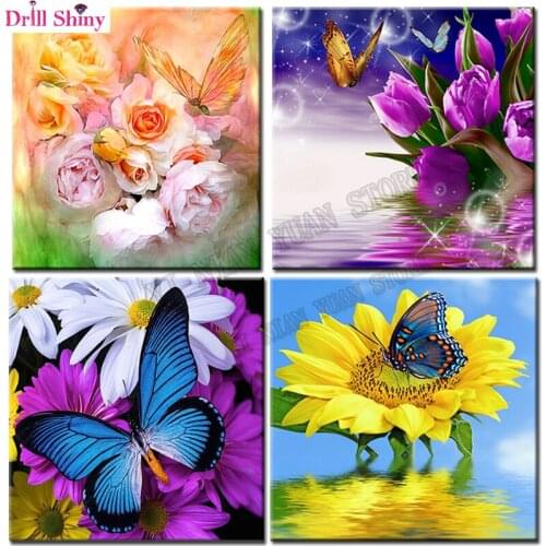5D Diamond Embroidery Flower butterfly full square Diamond Painting Cross Stitch kits Crystal Square Diamond Set mosaic pattern