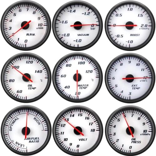 60mm Tachometer Boost Vacuum Water Temp Oil temperature Oil Press Voltage Air Fuel Ratio EGT Gauge Black Case gps speedometer