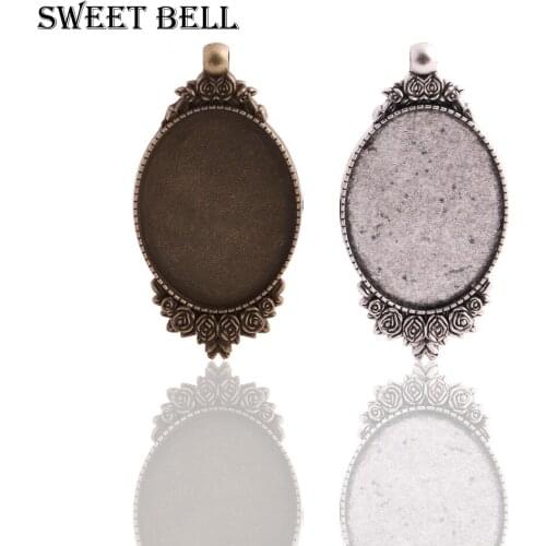 8pcs/lot two color Oval 32*63mm(Fit 30*40mm dia) Cabochon Pendant Settings Oval Cameo Filigree Pendant Blanks Settings 6D1074