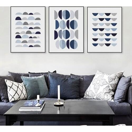 Abstract Blue Geometric Shape Art Vintage Print Poster Minimalist Hipster Wall Art Picture Nordic Home Decor Painting No Frame