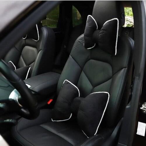 Bowknot Car Headrest Pillow Creative Plush Pillow Waist Back Neck Pillow Cute Headrest Car Interior Decoration Accessories