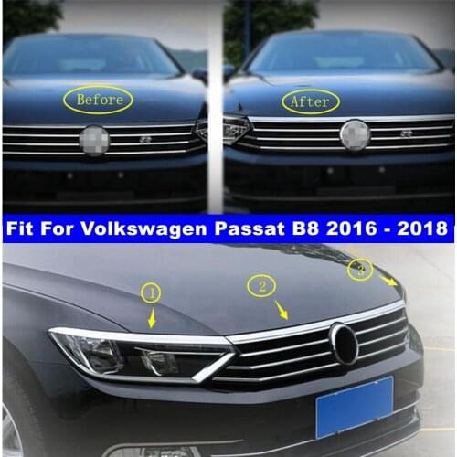 Car Accessories Front Grill Grille Around Hoods + Front Head Lights Lamps Eyelid Cover Trim For Volkswagen Passat B8 2016 - 2018