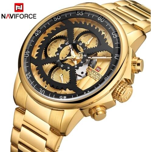 NAVIFORCE Men Fashion Sports Watches Men Gold Quartz 24 Hours Clock Male Top Luxury Brand Waterproof Army Military Wrist Watch