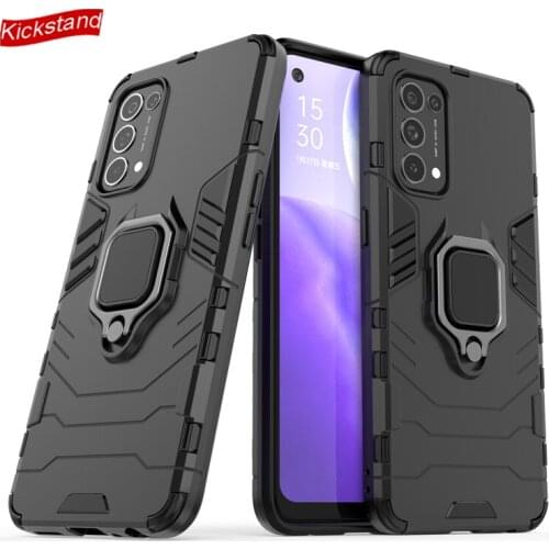Kickstand Case For OPPO Reno 4 4G Global Version 4 SE 5 Pro Plus Cover 2 in 1 PC TPU Ring Stand Figerprint Proof Phone Bag Shell