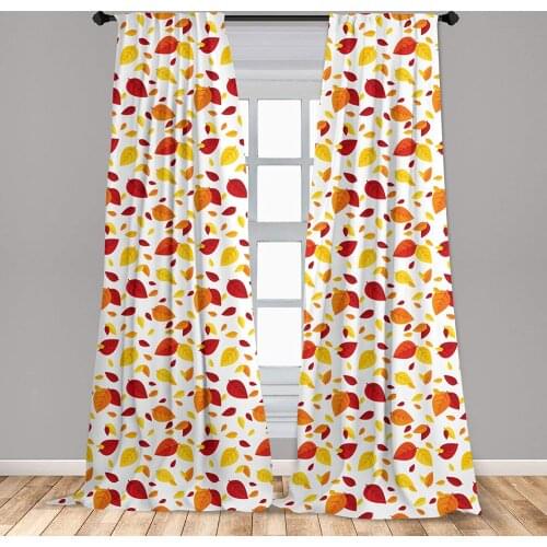 Leaf Curtain Colorful Fall Autumn Leaves on White Seasonal Modern Artwork Lightweight Window Treatment Living Room Bedroom Decor