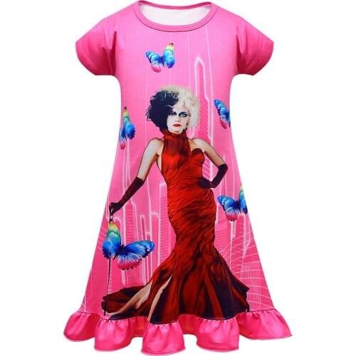 Kids Girls Cruella Cosplay 3D Print Dress Sleepwear Costume Halloween Carnival Suit