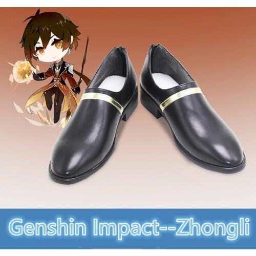 Genshin Impact Zhongli Cosplay Shoes Zhong li Cosplay 90cm Long Christmas Brown Orange Wig Cosplay Anime Wigs+Wig Cap