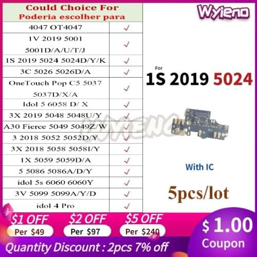 For Alcatel 4047 1V 2019 5001 3C 5026 C5 5037 6058 6060 3V 5099a 5 5086 1S 5024 USB Dock Charging Port Charger Board Flex Cable