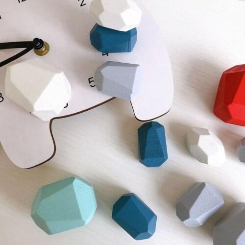 K5DD 5-32pcs Wooden Sorting Stacking Balancing Stone Rocks Building Blocks Montessori