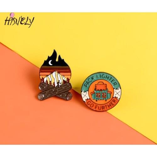 Creative outdoor adventure outing brooch firewood shirt alloy enamel brooch mens and womens accessories