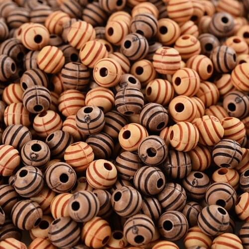 50Pcs/Lot Round Acrylic Wooden Beads Imitation Natural Wood Stripe Beading For Handmade Jewelry Making DIY Bracelet Necklace