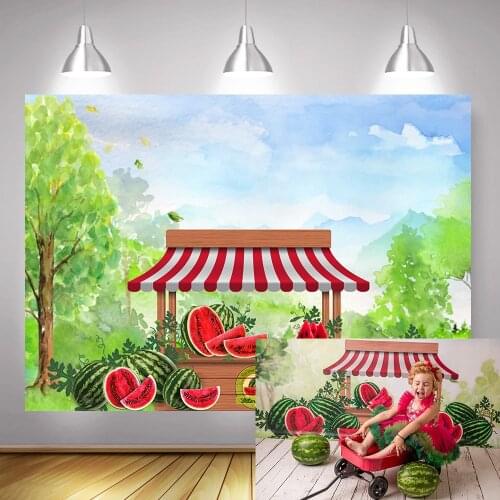 Summer Watermelon Farmers Market Photography Backdrop Children Birthday Background for Photo Studio Painting Green Forest