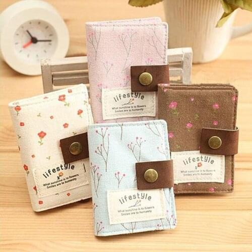 Cute Women Business Card Holder Case Book Canvas Bank Credit Card Clip Wallet Cardholder Print Floral ID Card Bag 20 Bits