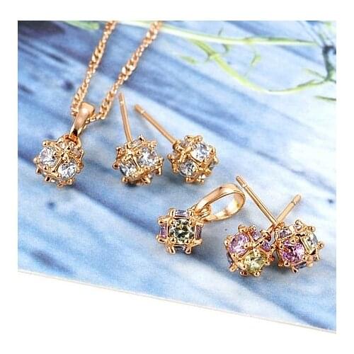 Fashion Jewelry Set ,Round Zircon 18K Yellow Gold Jewelry Set, 01 18K Necklace, Earrings Set ,18K Gold Set ,Gold Set