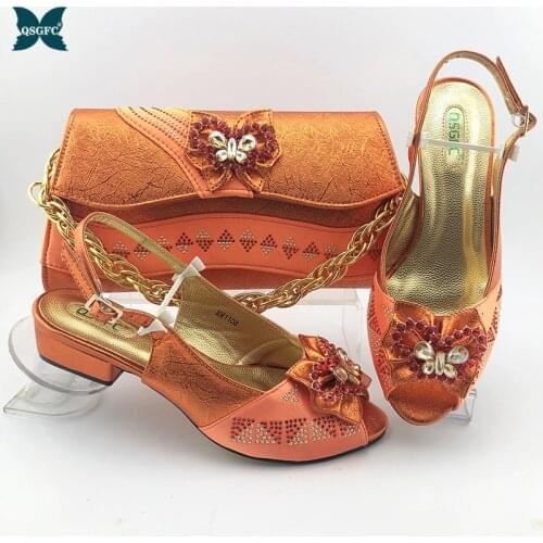 2020 Fashionable Orange Color Italian design Shoes with Matching Bag for Nigeria Party Nigerian Women Wedding Shoes and Bag Sets