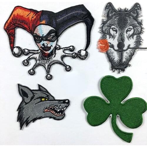 Punk Wolf Series Patches Clover Clown Patch for Clothing Iron on Embroidered Sewing Applique Cute Fabric Badge DIY Apparel Acces