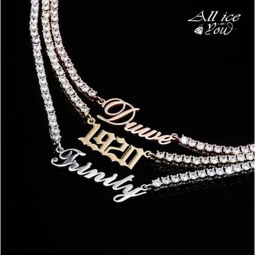 ALLICEONYOU Custom Name Pendant Choker CZ Necklace Tennis Chain 26 Different Style Iced Out Pendant Necklace For Lovers Gift