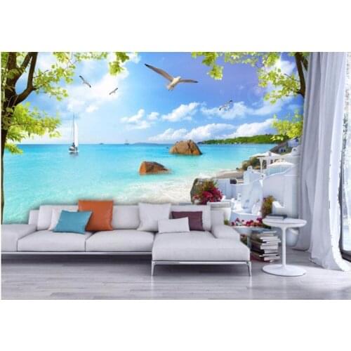Custom photo 3d room wallpaper mural picture Aegean beach resort decoration painting 3d wall murals wallpaper for walls 3 d