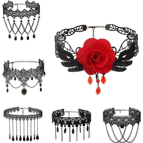 Halloween Sexy Gothic Punk Style Necklace Black Lace Neck Chain Collar Necklace Retro Victorian Womens Collar Steampunk Jewelry