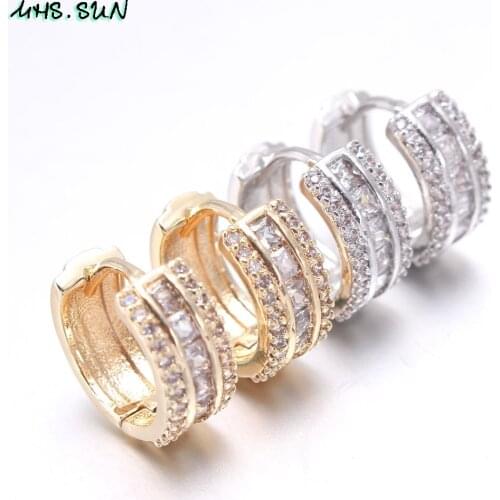 MHS.SUN Women Zircon Round Hoop Earrings Luxury CZ Stone Jewelry Crystal Earrings Silver/Gold Color Ear Jewelry For Party
