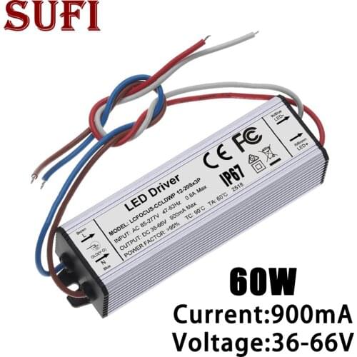 High Power 60W LED Driver 36W 42W 45W 48W 54W 60W 900mA DC35-66V Waterproof IP67 Power Supply For 36 42 45 48 54 60 W Floodlight