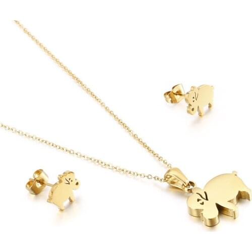 Japanese and Korean fashion simple and cute little elephant titanium steel female jewelry set