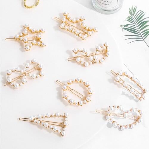 Metal Elegant Pearls Hair Clips Pin for Women Fashion Geometric Barrettes Headwear Girls Sweet Hairpins Hair Styling Accessorie