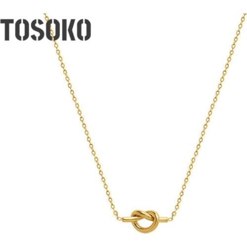 TOSOKO Stainless Steel Jewelry Knot Heart Pendant Necklace Womens Collar Bone Chain BSP875