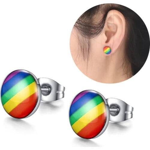 Fashion Round Rainbow Color Ear Studs Earrings Women Club Travel Earrings Jewelry Gift