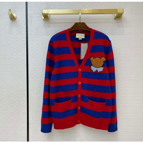 Embroidery High-end Brand Bear Sweater Cardigan for Women 2021 Autumn V-neck Loose Long Sleeve Sweet 100% Wool Knitted Cardigans