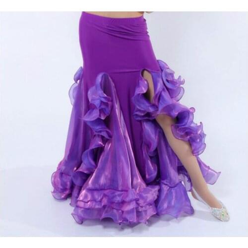 Sexy Women Bellydance costume Long Ruffle carnaval Skirt Side Slit Purple Red White Blue Pink Solid Color Dancing Performance Cl