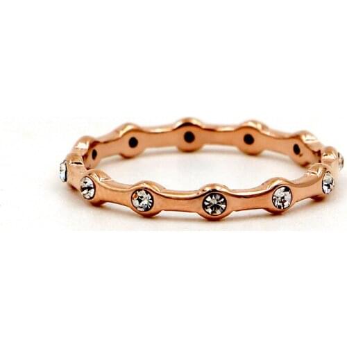Fashion Brand Love Crystal Bamboo Joint Engagement Rings Women Rose gold color Stainless Steel Party Wedding Rings