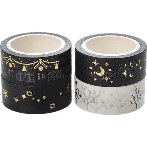 1 Pc / Pack Black Moon Stars Washi Paper Masking Tapes 1.5cm X 5m Diy Scrapbooking Heart Stickers Gift Wrapping Sticker
