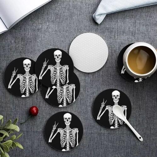 Upetstory 6pcs Black Art Skull Skeleton Drink Coasters Creative Tea Cup Coffee Holder Customize Placemat Drinkware Coaster
