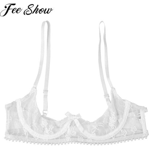 White Hollow Out Push Up Open Cup Bra Bralette Women Underwear Transparent Lace Half Cup Bra Lingerie Sexy Porn Erotic Nightwear