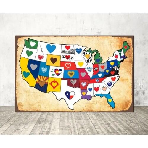 Colorful USA Map, USA Map, Colorful American Map, Map Sign, USA Map Sign Art, Color Map, Metal Sign