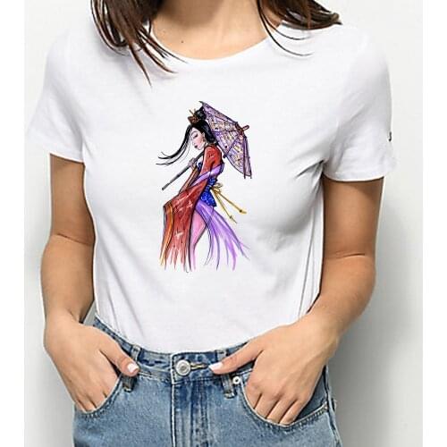 Summer Kawaii Disney Princess Mulan Funny Cartoon T-shirt Women Harajuku Ullzang T Shirt Graphic White Tshirt Anime Female Tops