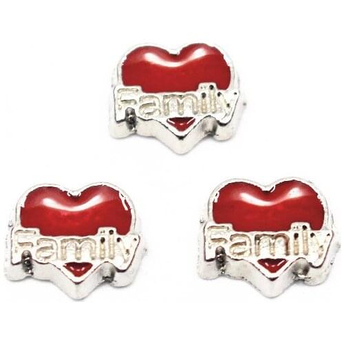 Hot Sale 10pcs/lot Silver Enamel Heart I Love My Family Floating Charms Fit Living Glass Memoy Floating Lockets DIY Jewelry