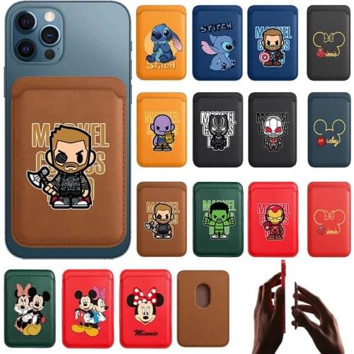 Disney Marvel Mickey Leather Wallet Card Magnetic Holder Bag For iPhone 12 12Pro Max Pocket Holder Slot Fundas For iPhone 13 Bag