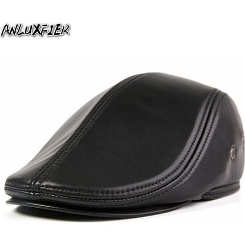 H260 Genuine Leather Visor Hat Male Sheepskin Fashion Cap Adult Warm Autumn Winter Ear Protection Hats Ear Protective Hats