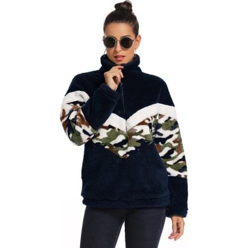 Cool Pullover Autumn Winter Warm Soft Fur Hooded Top Zipper Pullover Two Color Double Face Fluffy Coat Camouflage Patter Sport