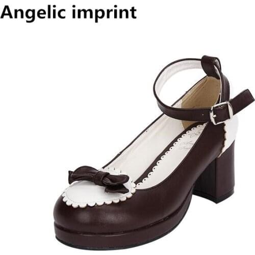 Angelic imprint Fashion woman mori girl lolita cosplay shoes lady high heels pumps women princess dress party shoes 33-47 bowtie