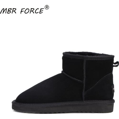 MBR FORCE Fashion Winter Womens Snow Boots Cow Split Leather Ankle boots Woman Warm winter boots Genuine Leather black shoes