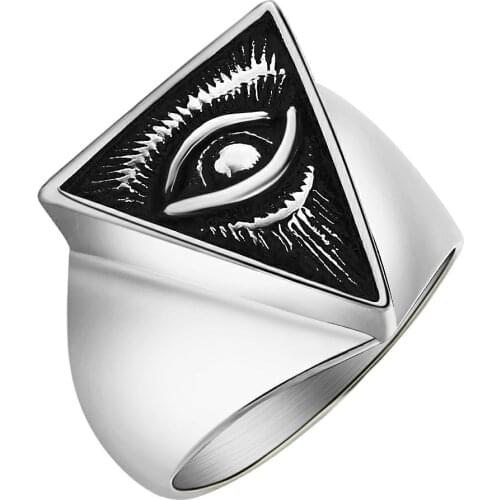 Valily jewelry Mens ring Egyptian Eye of Horus Ra Udjat gold color stainless steel Punk Illuminati pyramid Eye Ring For Men