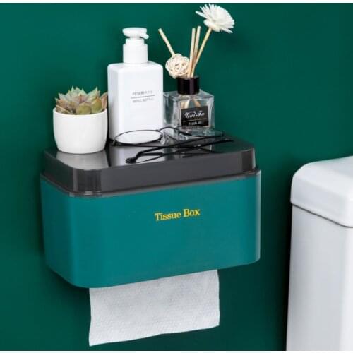 Wall Mounted Tissue Box Shelf Adhesive Bathroon Rack Waterproof Toliet Paper Holder Organizer Bathroom Accessories