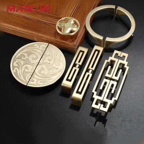 MAIKAK New Chinese wardrobe door handle gold handle cabinet door drawer antique solid wood cabinet handle furniture hardware