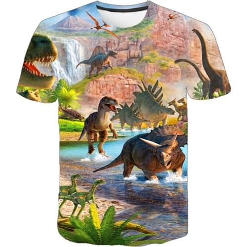 New Brand Summer Ferocious Dinosaur 3D Animal Printed T-shirt Boy Short Sleeve T-shirt 4-14T Plus Size Tees Children Girl Tops
